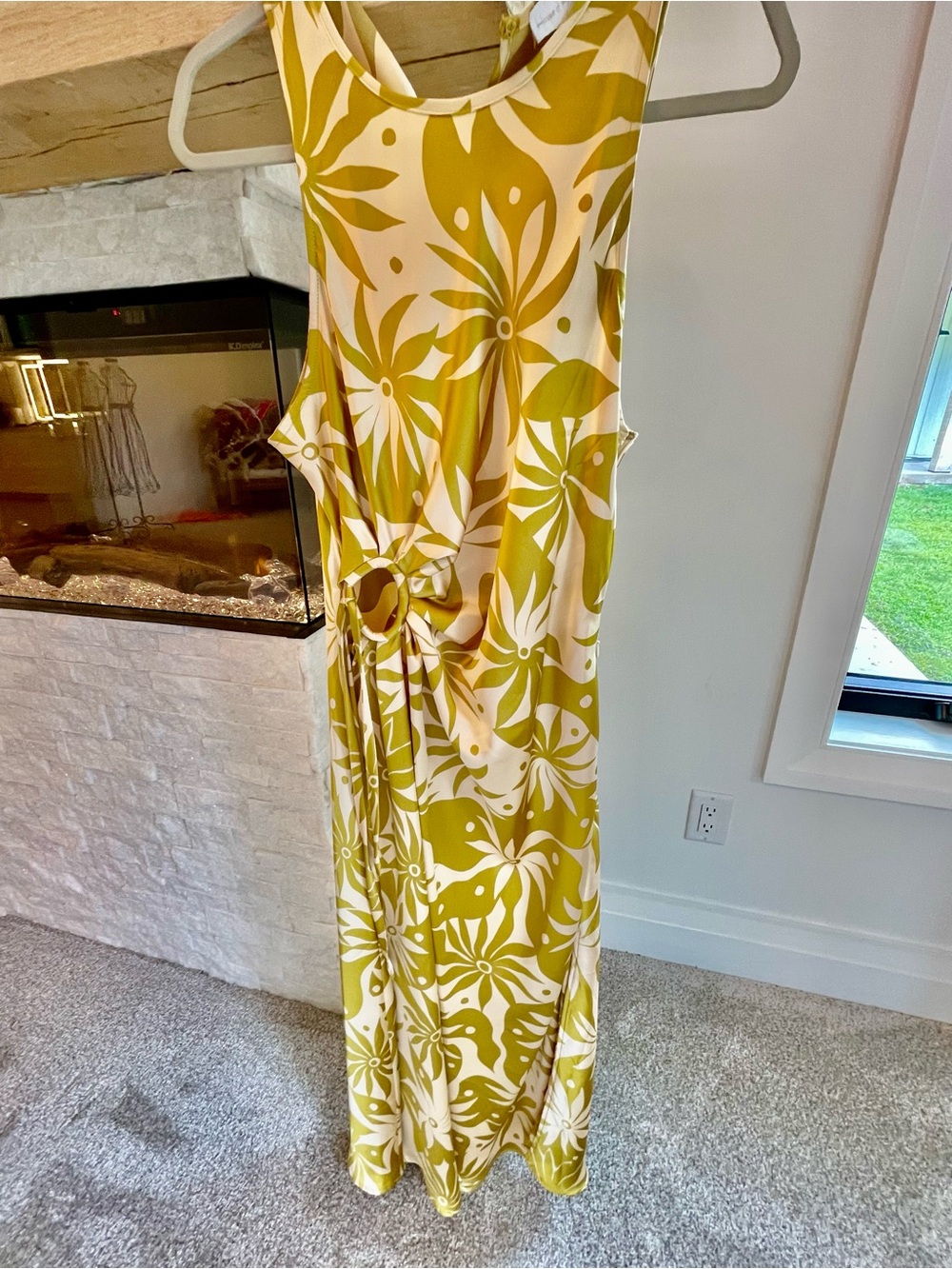 House of Harlow 1960 Olive Green and Cream Floral Maxi Dress